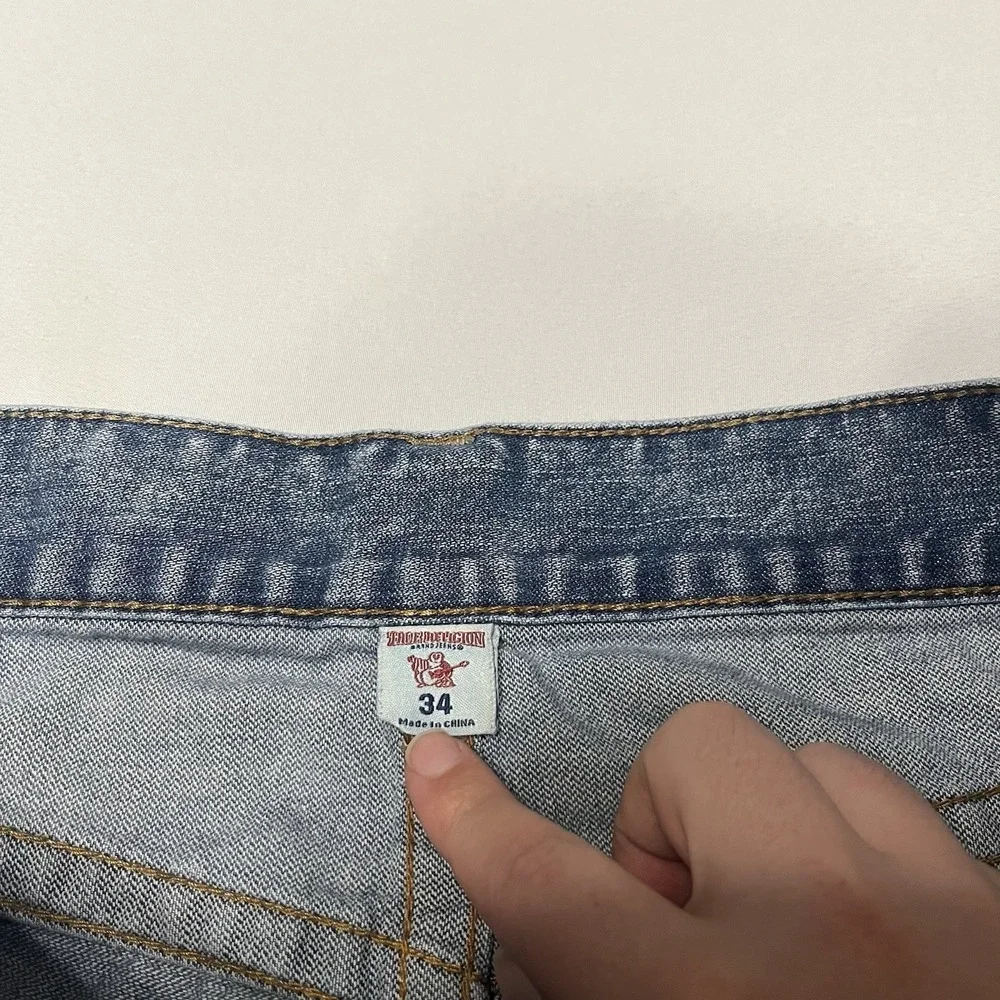 True Religion Rocco Relaxed Skinny Jeans Men's Size 34x32 Blue Acid Wash Skater